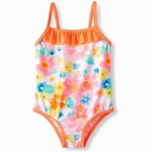NWT One Piece Floral Print Swimsuit Infants Ruffle Spaghetti Strap Size 18 Mos
